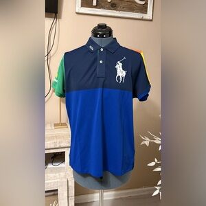 Polo ralph Lauren US OPEN Navy, Royal Blue & Green Block Polo